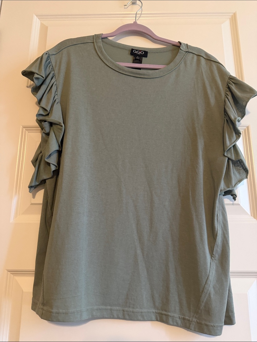 Gigio Sage Green Ruffle Sleeve Short Sleeve Top